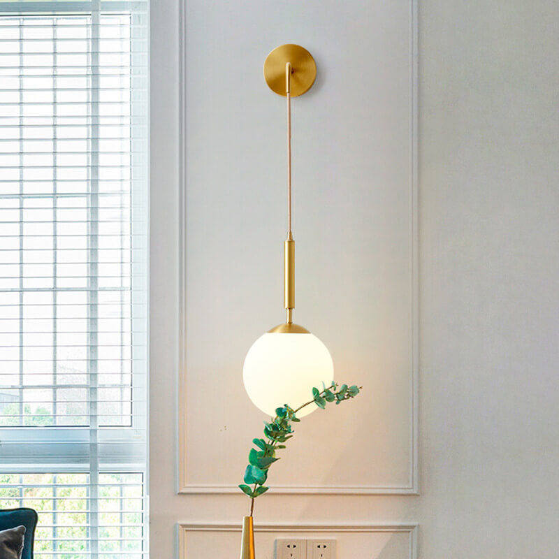 Orbique Minimalistische Wandleuchte | Nordic Design | Runde Glaskugel & Kupfer | 1-flammige Wandlampe