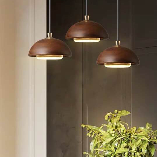 LumoDome Nordic Design Holz-Glas Pendelleuchte | Minimalistisch | LED Beleuchtung | Dekorative Hängeleuchte