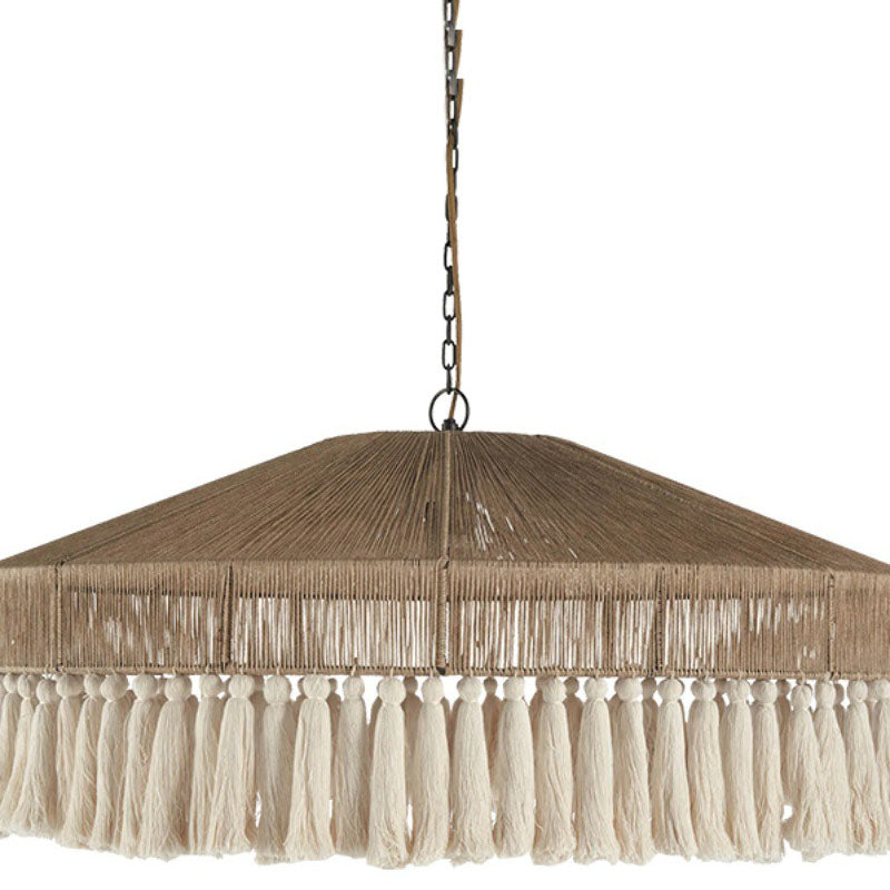 TasselLoom Pendelleuchte im Boho-Stil | Runde Leinen-Tassel-Optik | 1 Licht | Perfekt für Esszimmer