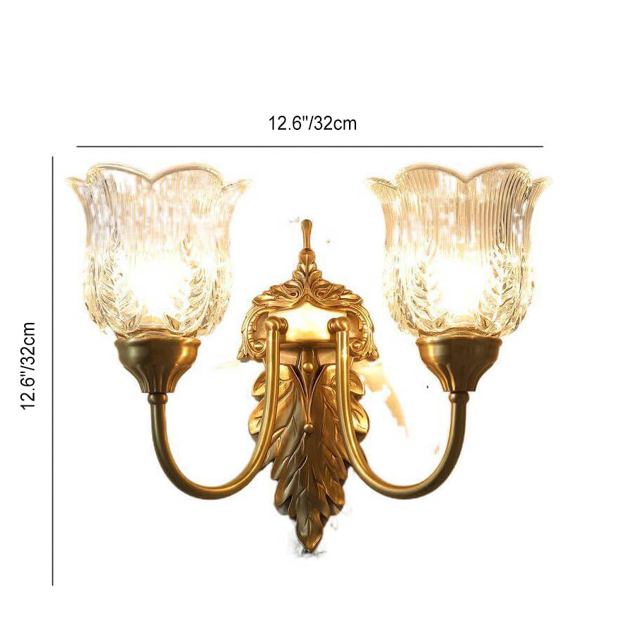 LustraBloom Vintage Wandleuchte | Messing & Glas | 1/2 Flammen | Elegantes Blütendesign