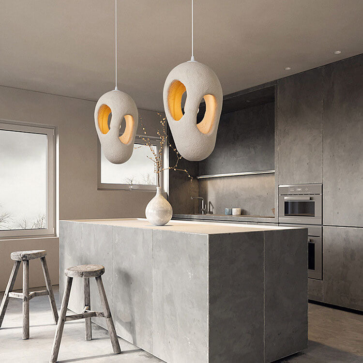 Resinoid Wabi-Sabi Pendelleuchte | Geometrisches Kreisdesign | Japanischer Stil | Einzigartige Beleuchtung