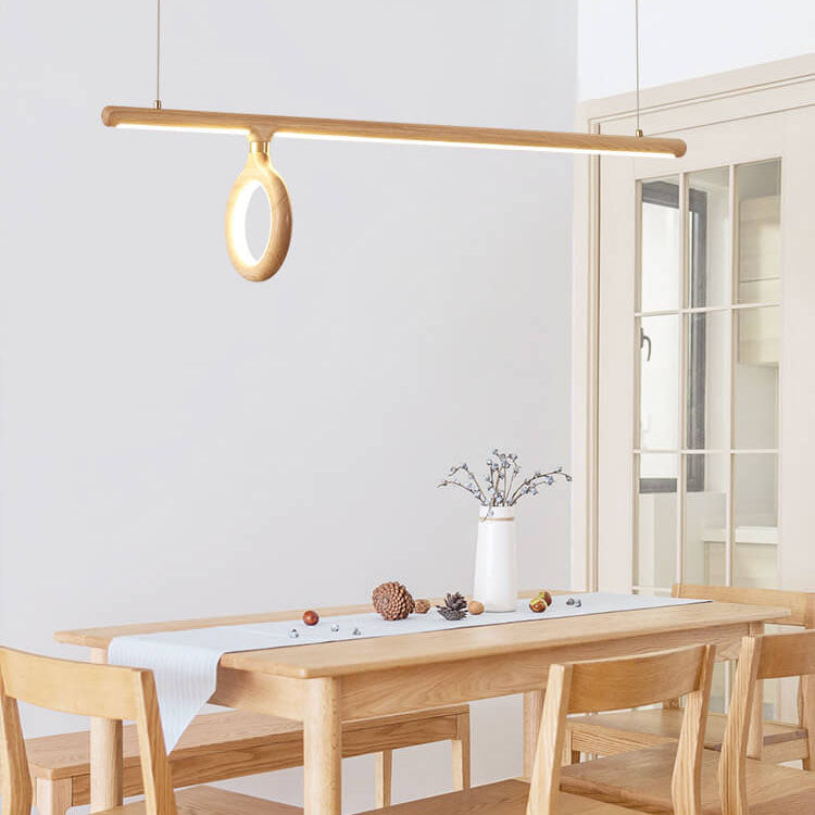 KuroLume LED Holzleuchter | Japanisches Design | Moderner Holzstreifen-Kronleuchter | Warmweiß & Kaltweiß