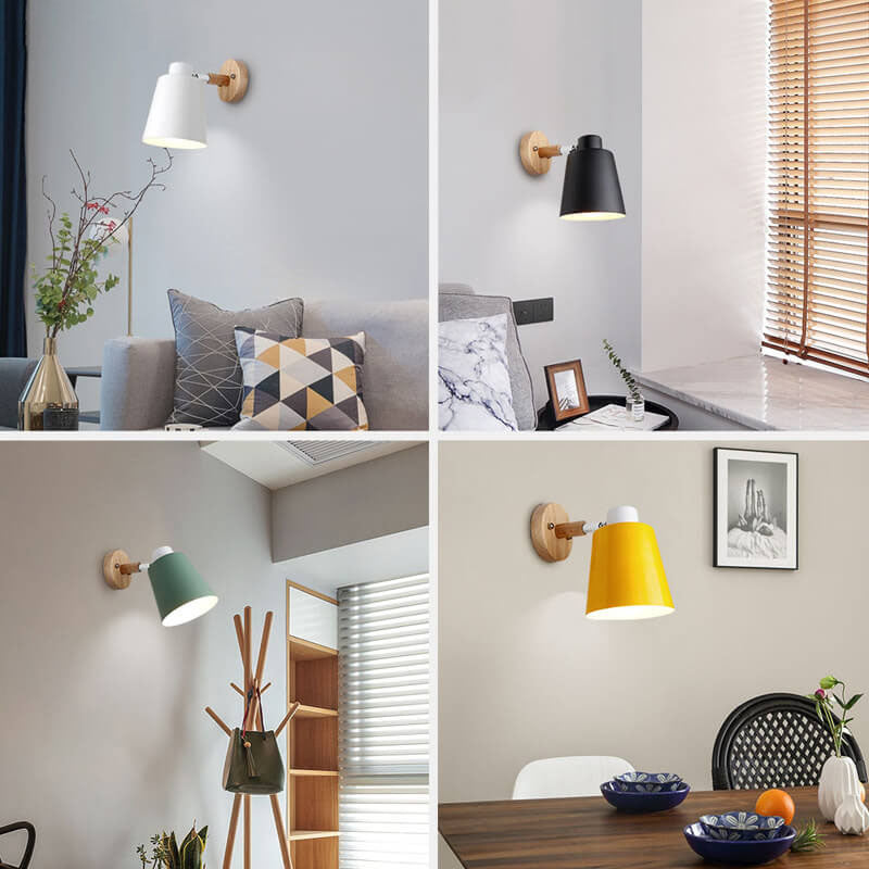 Woodoria Minimalistische Wandlampe | Eisen & Holz | Farbige Wandleuchte | Nordic Design