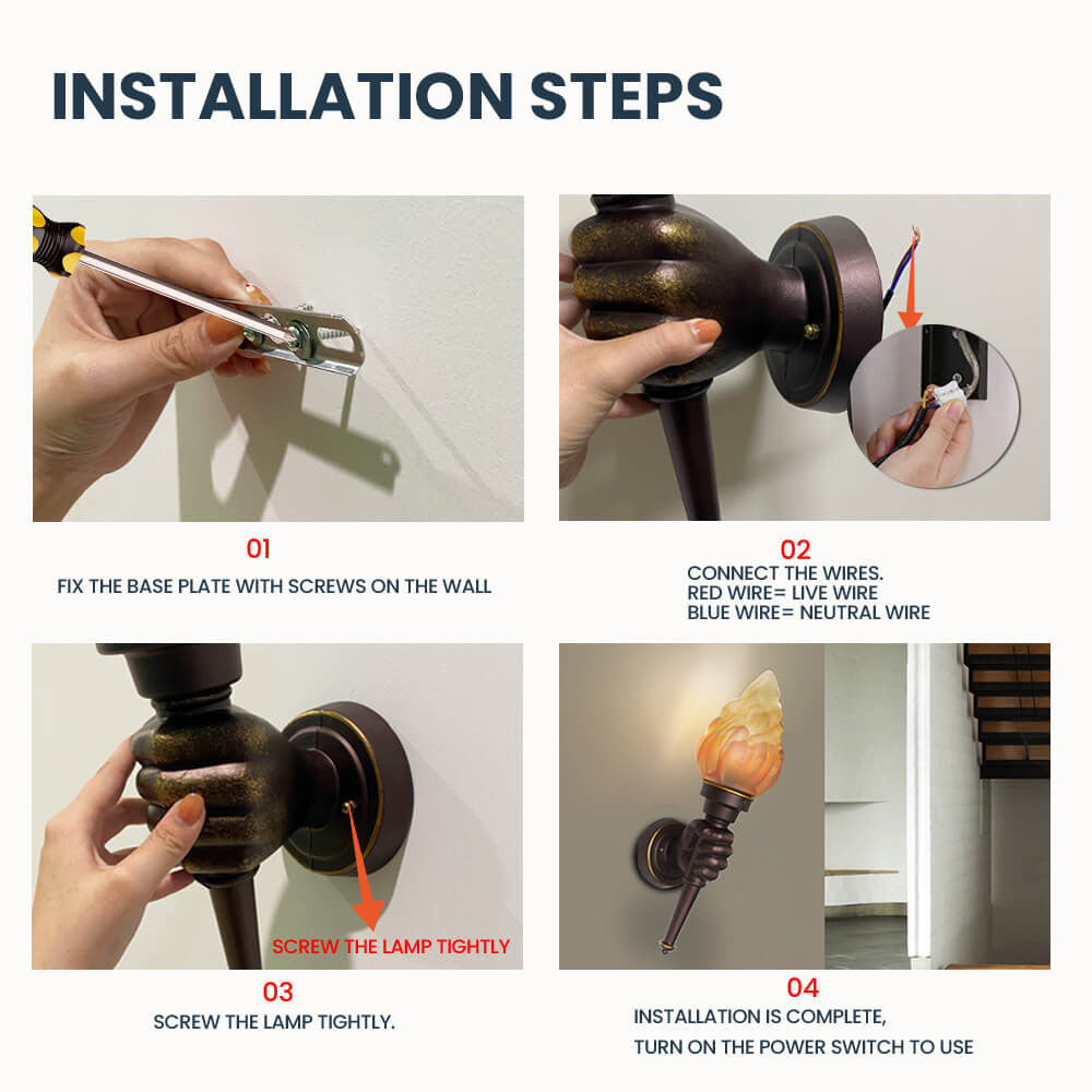 Torcina FlameGlow Wandleuchte | Vintage Design | Fackelstil | 1-flammig | Kreative Wandbeleuchtung