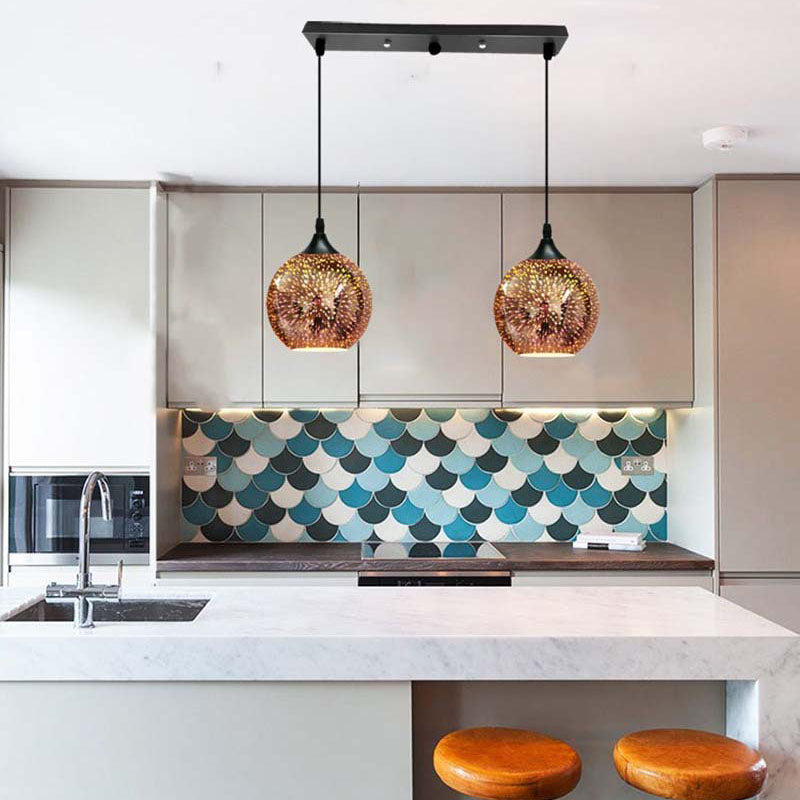 ElysianSpark 3D Creative LED Kronleuchter | 2/3 Lichter | Feuerwerksglas-Dome | Modernes Design | Stimmungslicht für Zuhause