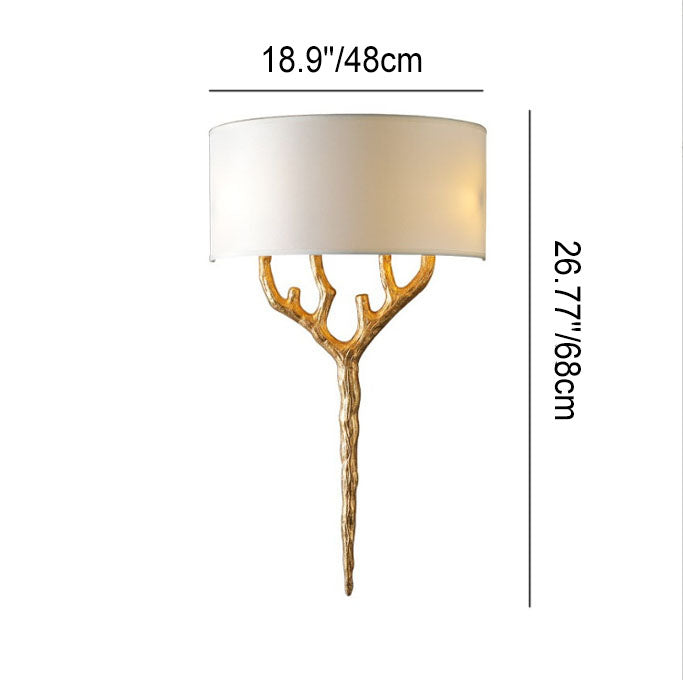 BranLuxe Wandlampe | Europäisches Luxusdesign | Messing Äste & Stoffschirm | 2-Licht