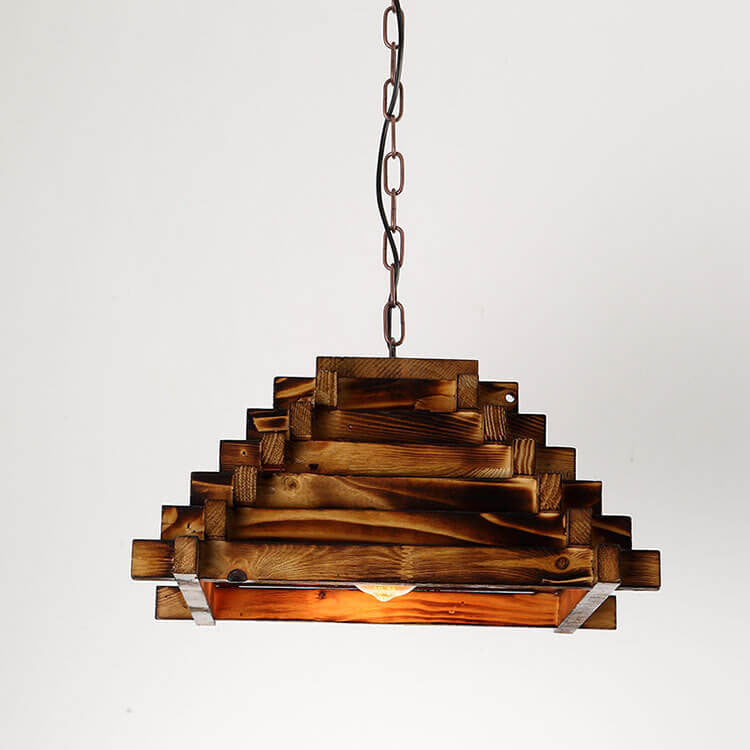 TimberTriad Pendelleuchte | Vintage Holzdesign | Dreieckige Hängelampe | Einfache Lichtquelle | Rustikal & Modern