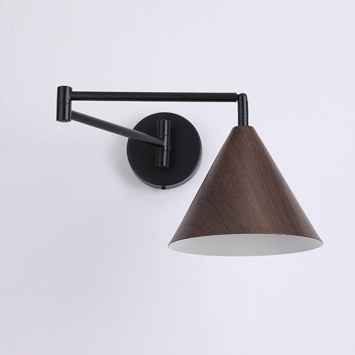 LumoNordic Minimalist Cone Swing Arm LED Wandlampe | Holzmaserung | Flexibler Schwenkarm | Stimmungslicht | Deko für Zuhause