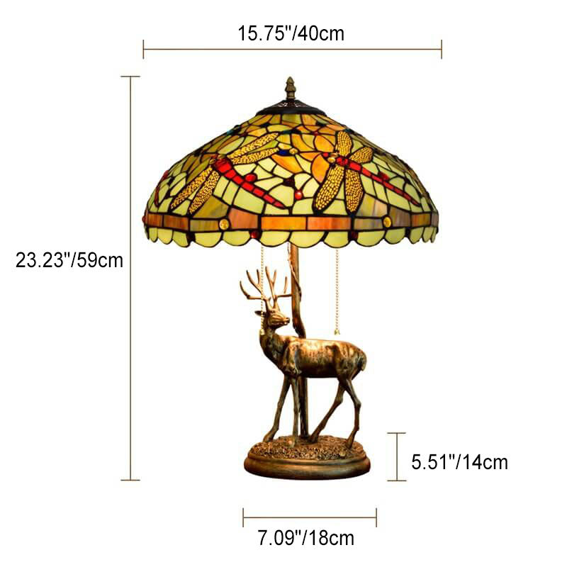 LustraVine Tiffany Tischlampe | Vintage Stil | Buntglas Libelle | 2-Licht Dekoleuchte