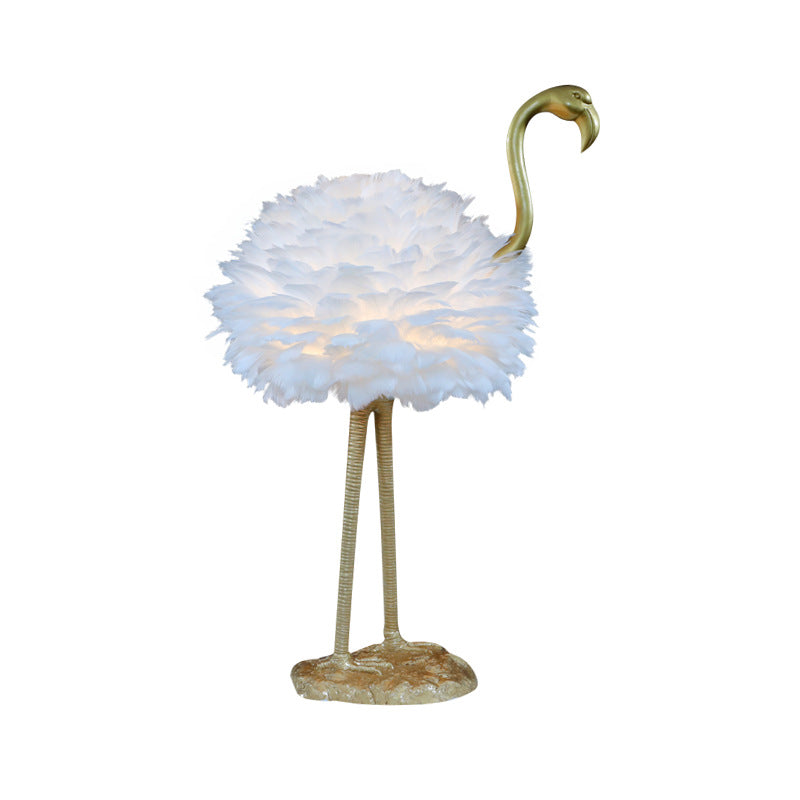 Feathora Nordic Tischlampe | Gänsefedern Design | Flamingo-Kugelstil | Elegante Nachttischbeleuchtung