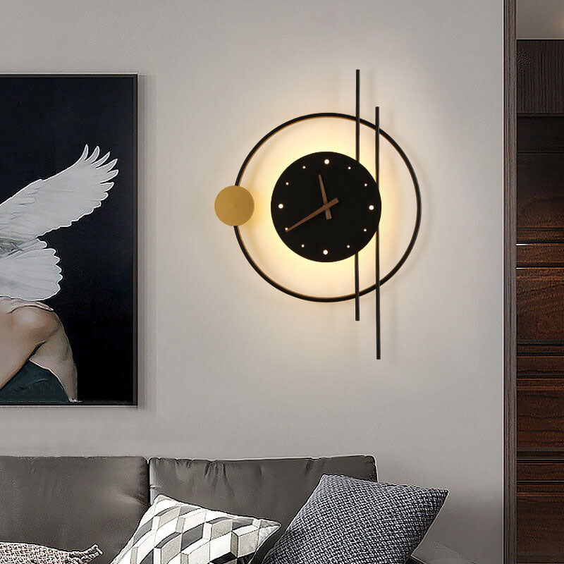 ChronoLume LED Wandleuchte | Modernes Nordic Design | Kreative Uhr & Licht Kombination | Wandlampe in Schwarz & Gold