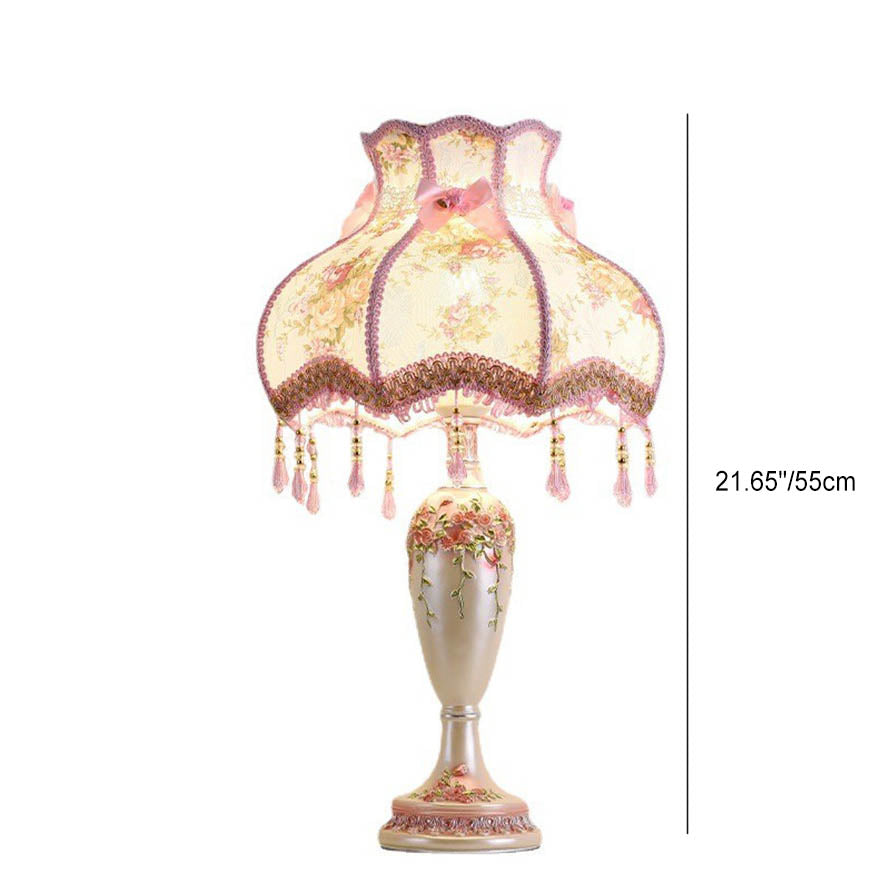 Tasséa Tischlampe mit romantischem Stoffdesign | Europäischer Stil | Dekorative Quasten | Perfekt für Wohnzimmer & Schlafzimmer
