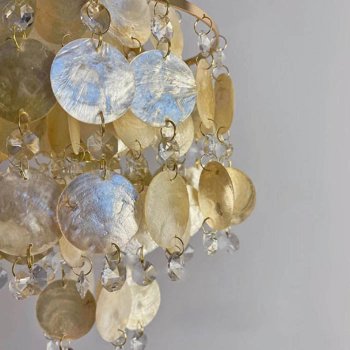 Glorielle Pendelleuchte | Goldenes Muscheldesign | Kristall-Perlen | Runde 1-flammige Beleuchtung für Wohnzimmer