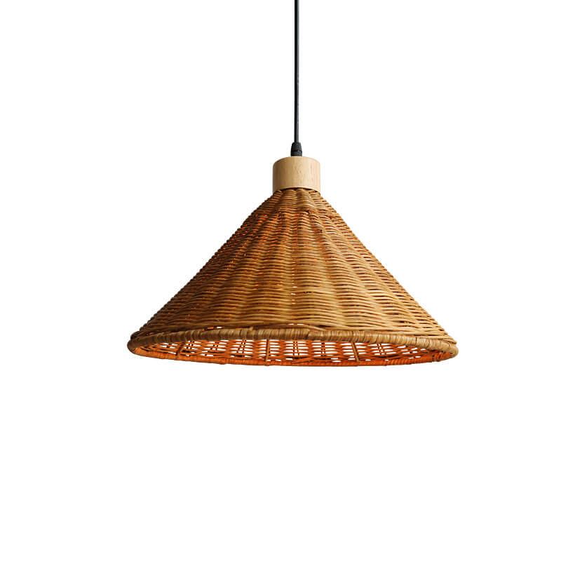 RattaLuxe Pendelleuchte | Vintage Wabi-Sabi Design | Rattan-Kegelschirm | 1-Licht