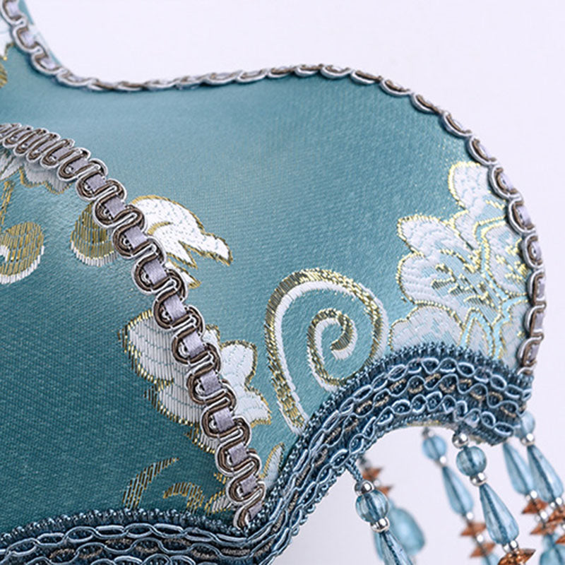 RoyaléLight Europäische Tischlampe | Blaue Stoffschirm mit Quasten | Elegantes Harzdesign | Für Schlafzimmer & Wohnzimmer