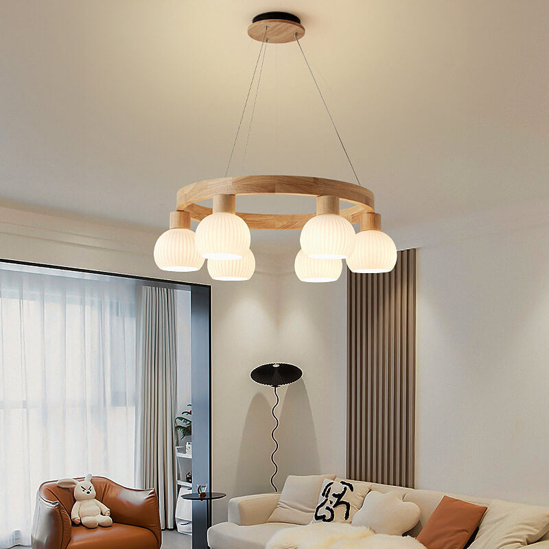 ZenLustre Japanisches Design Kronleuchter | Holzring & Glas | 3/6/9 Flammen | Modern & Stilvoll