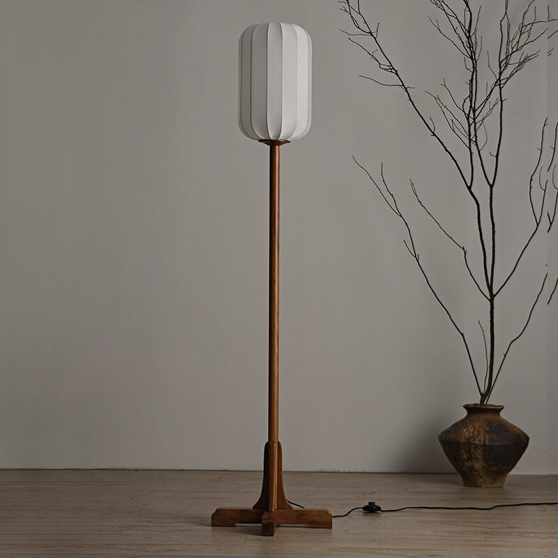 HikariZen Japanische Stehlampe | Rosewood-Basis & Seidenlampenschirm | 1-flammig | Zen-inspiriertes Design für Wohnräume & Büros