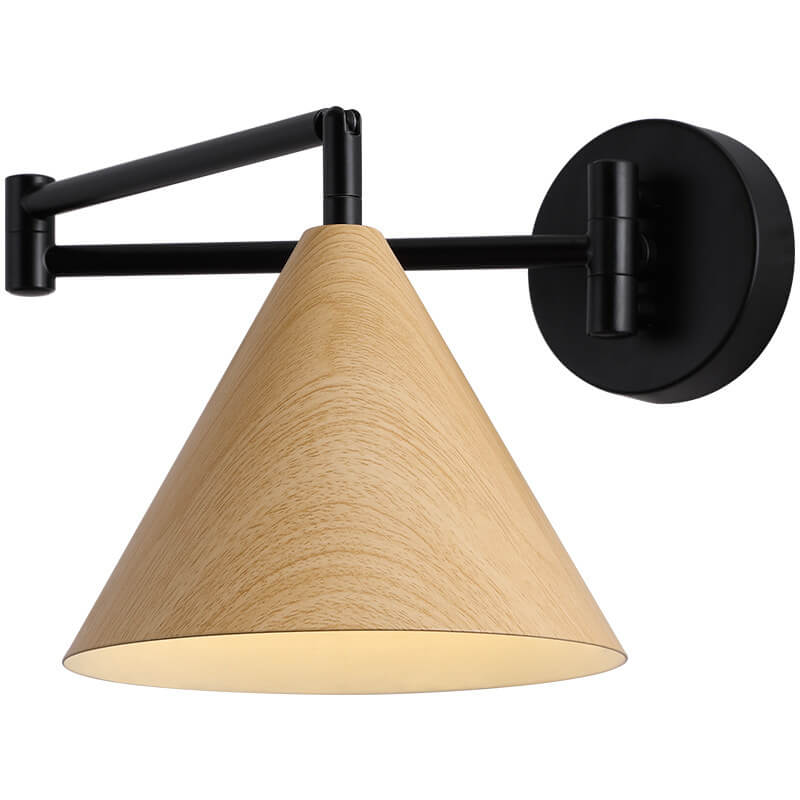 LumoNordic Minimalist Cone Swing Arm LED Wandlampe | Holzmaserung | Flexibler Schwenkarm | Stimmungslicht | Deko für Zuhause