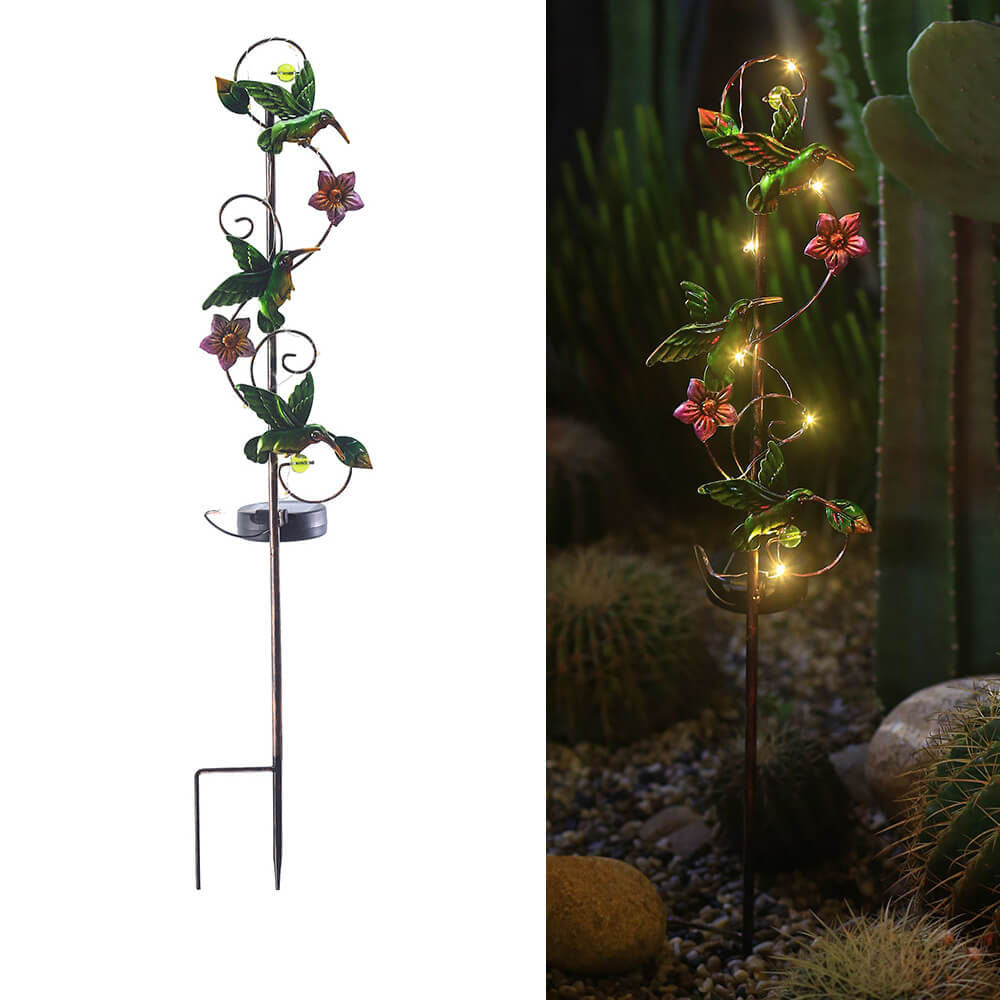 GardenGlow Solar Gartenleuchte | Metall-Design | Schmetterling, Libelle, Kolibri | Landschaftsbeleuchtung