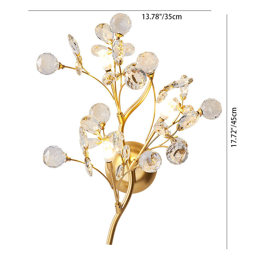 LumoGlo Art Deco Kristall Wandlampe | Luxus 3-Licht Blumen-Ast Design | Elegante Wandbeleuchtung für Wohnzimmer | Dekorative Wandleuchte aus Eisen