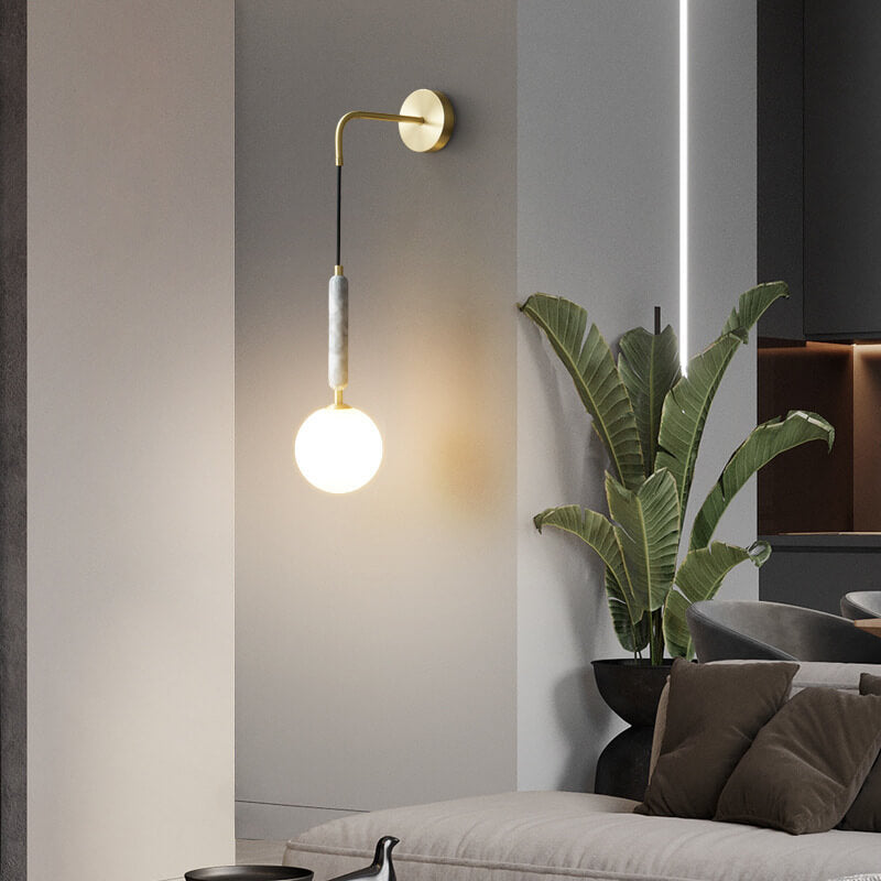 Marbelis Sphere LED Wandleuchte | Moderner Luxus | Marmor-Arm & Kugelschirm | Dekorative Beleuchtung