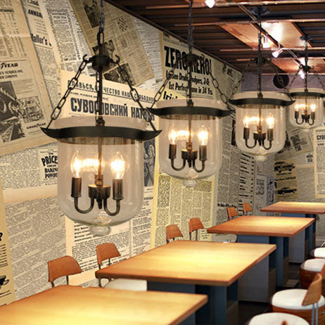 RusticaLume Kronleuchter | Runde Glaslaterne | Rustikales Design | 3-flammig | Wohnzimmer-Beleuchtung