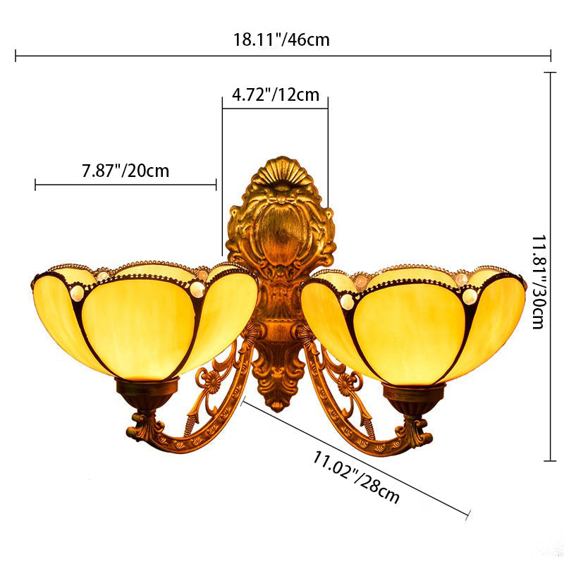 VitraBlume Mediterrane Wandleuchte | Handgefertigtes Buntglas | 2 Lichter | Dekorative Beleuchtung für Wohnzimmer