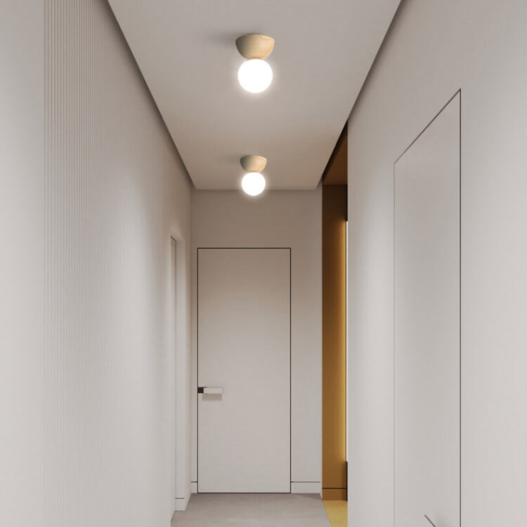 LumaFlair ZenGlow Japanischer Minimalismus LED Deckenleuchte | Holzoptik | Glasdesign | Runde Form | Flush Mount | Stilvolle Beleuchtung