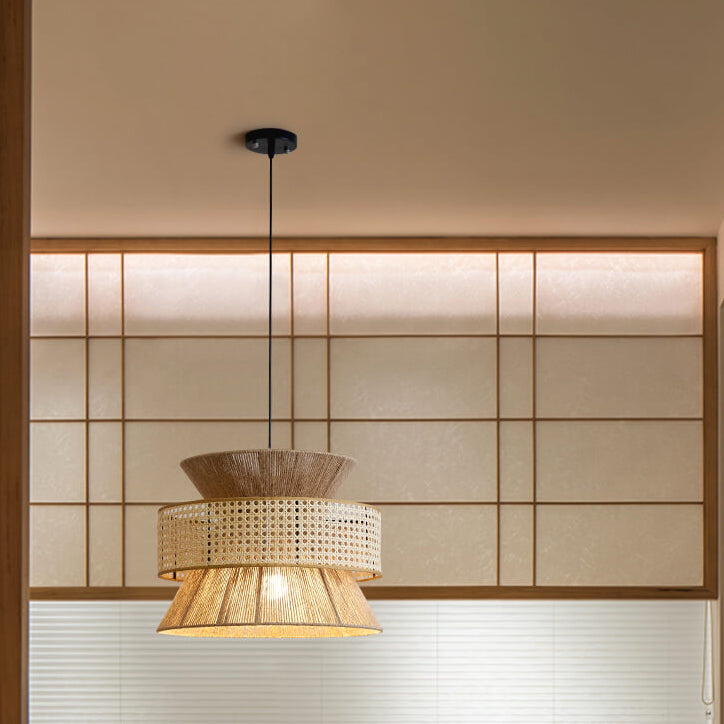 ArtraHaven Handgewebte Rattan Pendelleuchte | Traditioneller Zen-Stil | Natürliche Eleganz | Wohnzimmerbeleuchtung