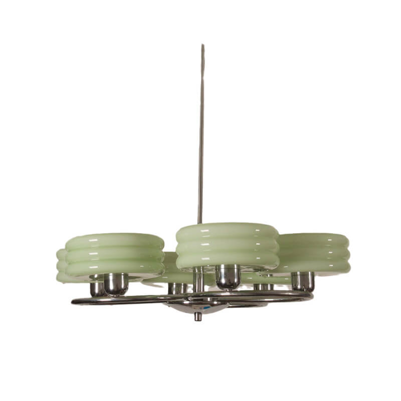 ChateauLume Vintage Kronleuchter | Französisches Design | Grünes & Cremefarbenes Glas | 6-flammige Hängeleuchte