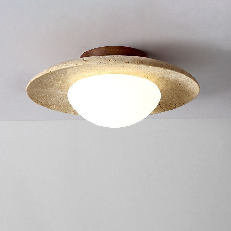 TravertiLux Runde Travertin Deckenleuchte | Vintage Design | Flächenbündige Montage | Ideal für Flur