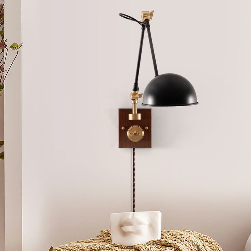 Walvora Vintage Wandlampe | Japanisches Design | Drehbar | Holz & Metall | Wandleuchte für Zuhause