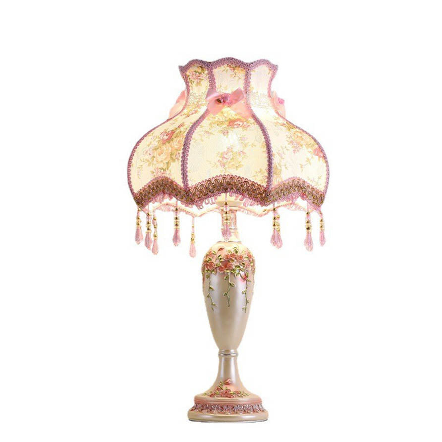 Tasséa Tischlampe mit romantischem Stoffdesign | Europäischer Stil | Dekorative Quasten | Perfekt für Wohnzimmer & Schlafzimmer
