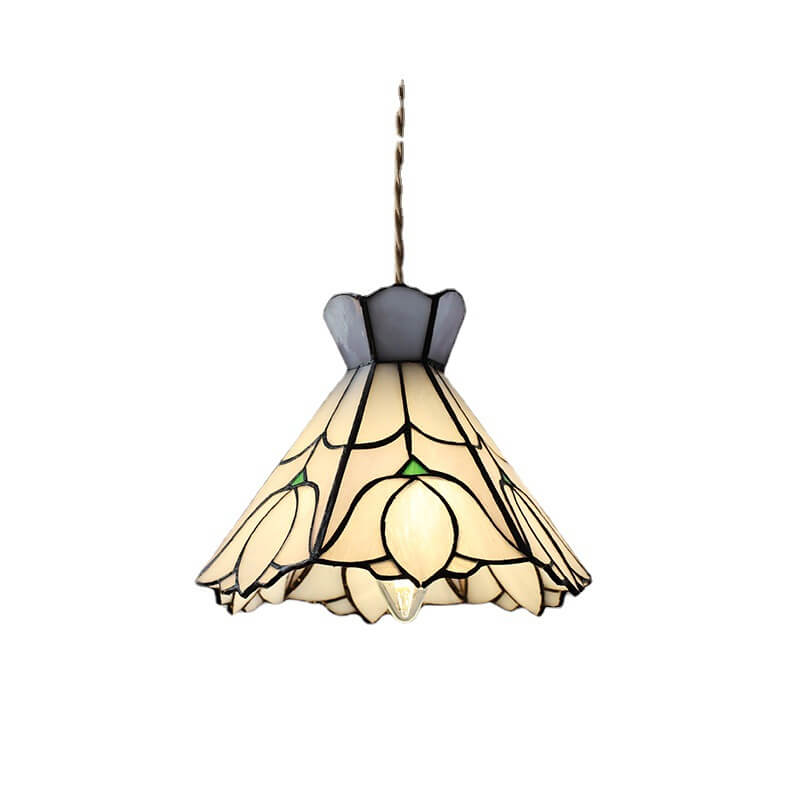 Roselume Tiffany Pendelleuchte | Vintage Rosenmotiv | Buntglas Kegelform | 1-Licht Hängelampe