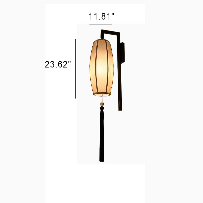 SinoGlow Wandlampe | Chinesisches Vintage-Design | Stofflaterne mit Quasten | 1-Licht