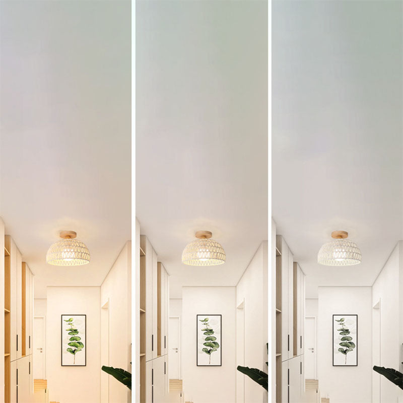 Rattana Deckenleuchte | Japanisches Design | Halbrundes Holz & Rattan | Beleuchtung für Wohnzimmer