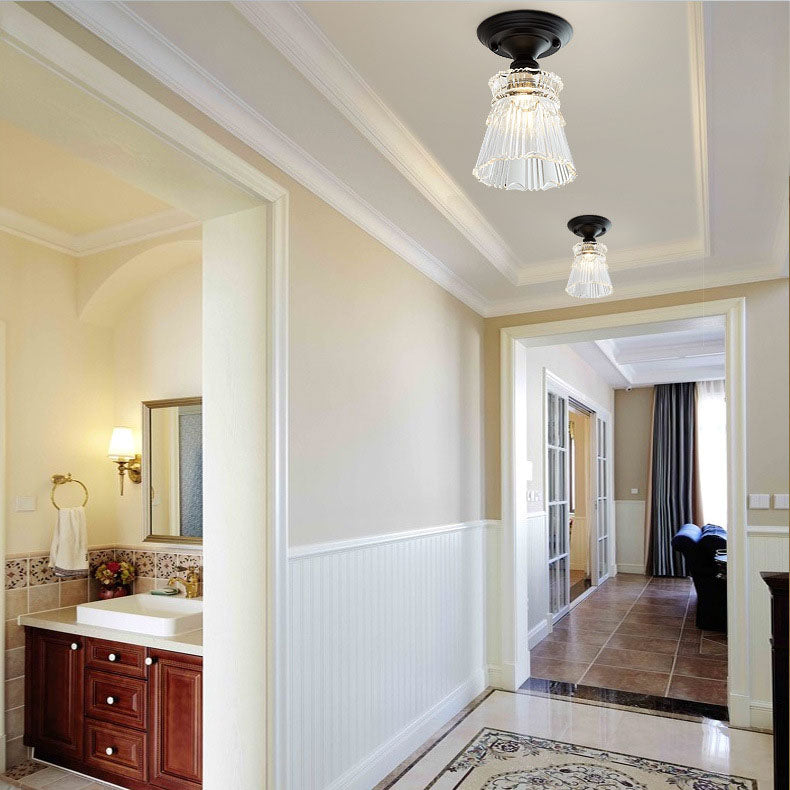 AuroraBloom Nordic Vintage LED-Deckenleuchte | Glasblumen-Design | Rund | Geometrisches Muster | Halbeinbau