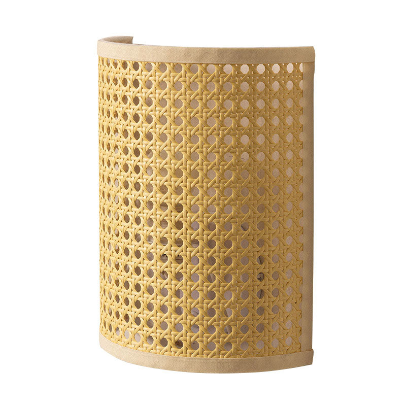 Rattanova Wandlampe | Traditionelles Japanisches Design | Halbzylinder | 1-flammig | Wohnzimmer-Beleuchtung