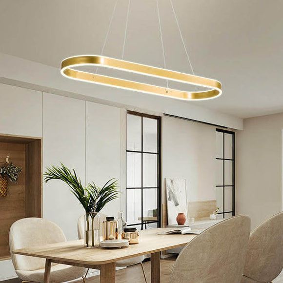 LumaOval Minimalistische LED Pendelleuchte | Ovales Aluminium-Design | Dimmbares Licht | Luxus Kronleuchter