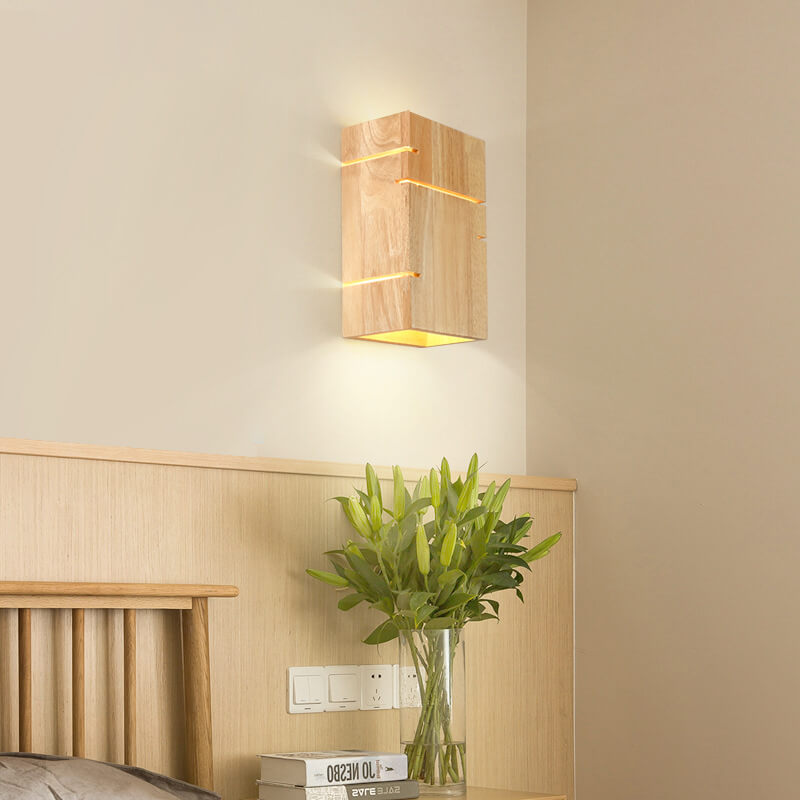 Opalitho Minimalist Design Wandlampe | Japanischer Stil | Holzrahmen | 2-Licht Wandleuchte für Wohnzimmer