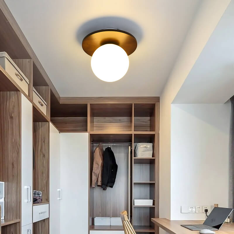 Luniro Minimalistische Deckenleuchte | Glas & Holzoptik | Semi-Flush-Mount | Japanisches Design