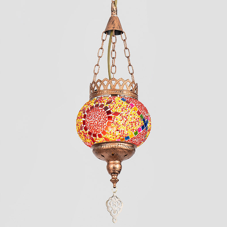 BohoSphere Pendelleuchte | Buntglas Kugelschirm | 1 Licht | Wohnzimmer Deko