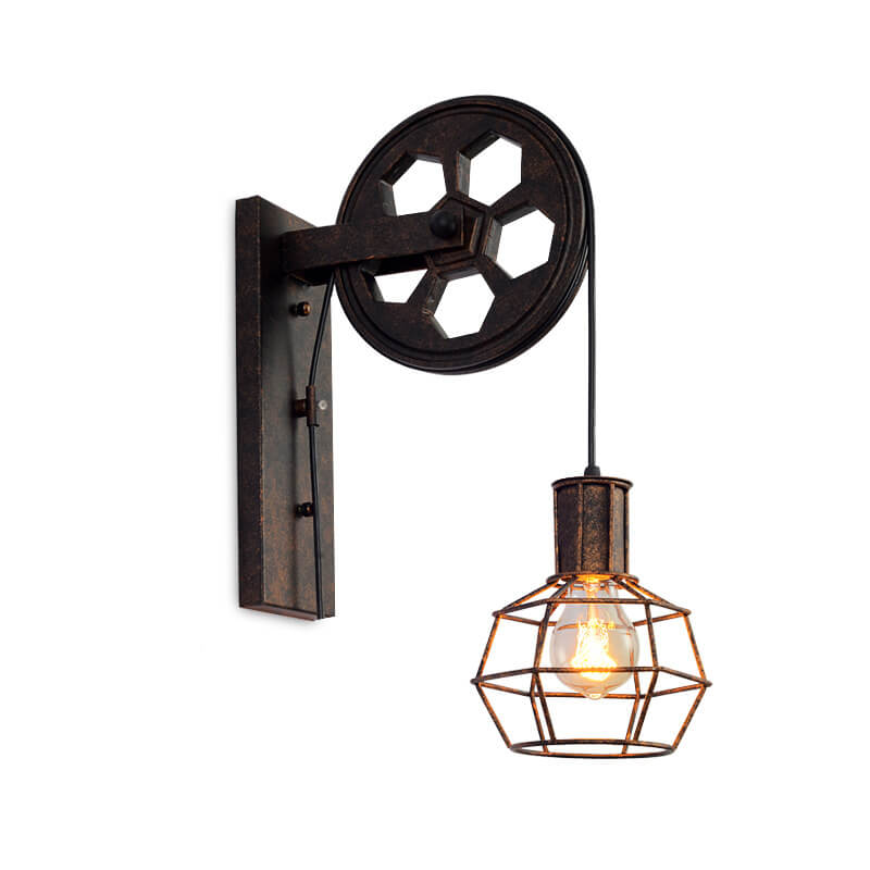 PulleyLux Vintage Industrielle Wandlampe | Mit Seilzug | 1-flammig | Retro Design