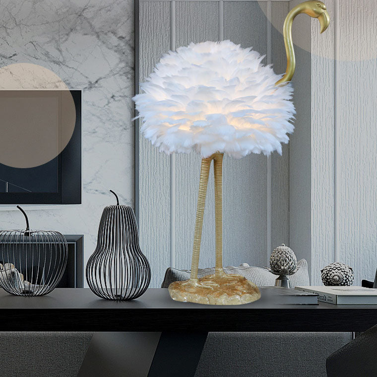 Feathora Nordic Tischlampe | Gänsefedern Design | Flamingo-Kugelstil | Elegante Nachttischbeleuchtung
