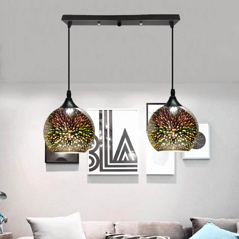 ElysianSpark 3D Creative LED Kronleuchter | 2/3 Lichter | Feuerwerksglas-Dome | Modernes Design | Stimmungslicht für Zuhause