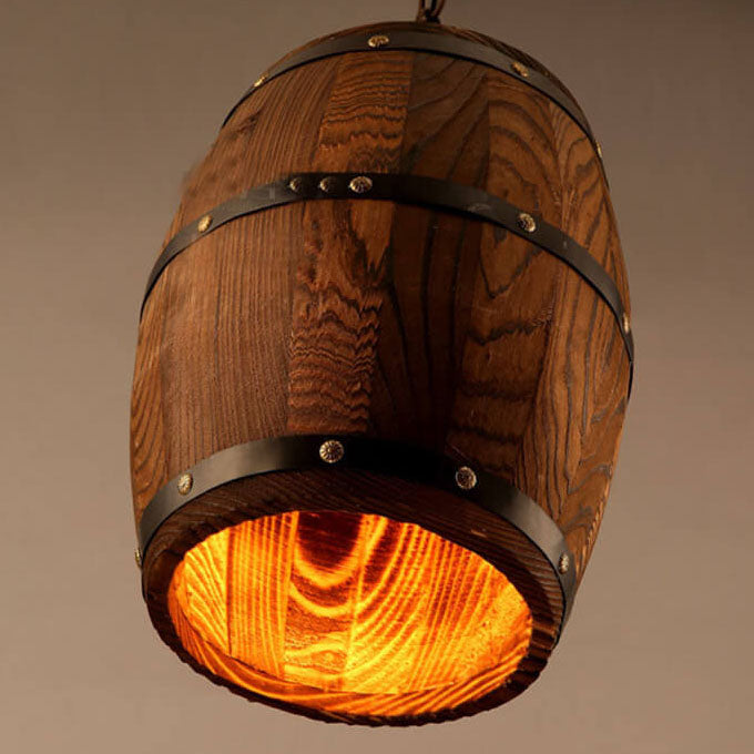 BarrelGlow Vintage Pendelleuchte | Holz-Weinfass-Design | 1-flammig | Rustikale Beleuchtung