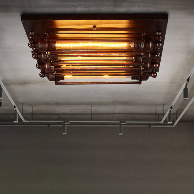 IronLuxe Industrielle Deckenleuchte | 4-flammig | Glas- & Eisenstreifen | Nostalgisches Design | Für Wohnzimmer & Esszimmer