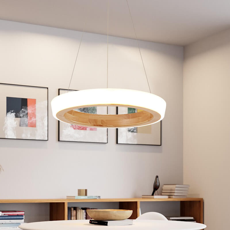 ZenCircle Japanischer LED Kronleuchter | Minimalistisches Design | Holzring | Dimmbar
