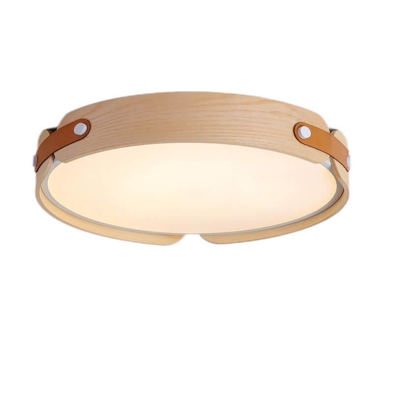 Lunaria Nova LED Deckenleuchte | Minimalistisches Design | Massivholz & Lederoptik | Dimmbar