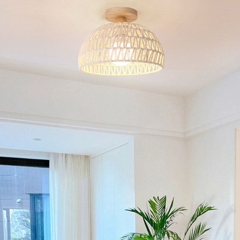 Rattana Deckenleuchte | Japanisches Design | Halbrundes Holz & Rattan | Beleuchtung für Wohnzimmer